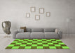 Machine Washable Checkered Green Modern Area Rugs in a Living Room,, wshabs1697grn