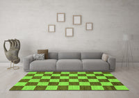 Machine Washable Checkered Green Modern Rug, wshabs1697grn