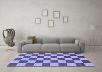 Machine Washable Checkered Blue Modern Rug, wshabs1697blu