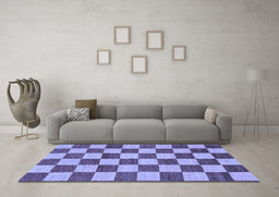 Machine Washable Checkered Blue Modern Rug in a Living Room, wshabs1697blu