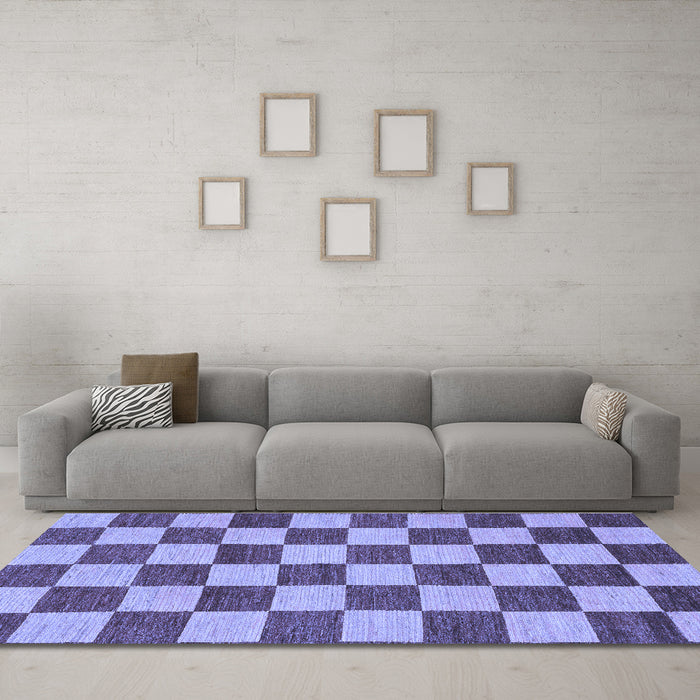 Machine Washable Checkered Blue Modern Rug in a Living Room, wshabs1697blu