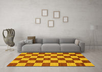 Machine Washable Checkered Yellow Modern Rug, wshabs1697yw