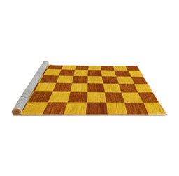 Sideview of Machine Washable Checkered Yellow Modern Rug, wshabs1697yw
