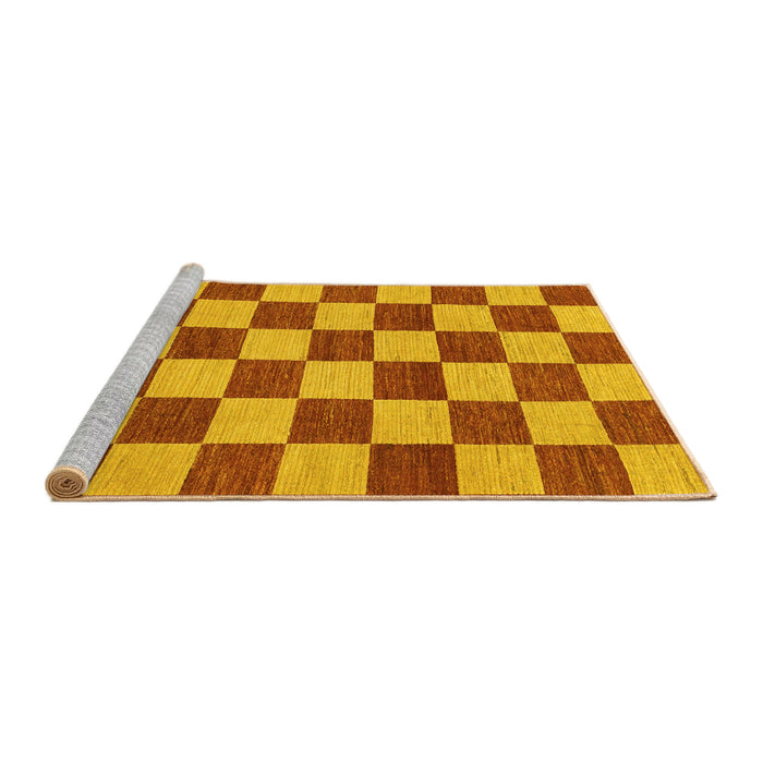 Sideview of Machine Washable Checkered Yellow Modern Rug, wshabs1697yw