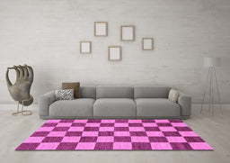 Machine Washable Checkered Purple Modern Area Rugs in a Living Room, wshabs1697pur