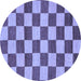 Round Machine Washable Checkered Blue Modern Rug, wshabs1697blu