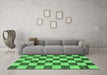 Machine Washable Checkered Emerald Green Modern Area Rugs in a Living Room,, wshabs1697emgrn