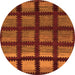 Round Machine Washable Abstract Orange Modern Area Rugs, wshabs1698org