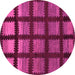 Round Machine Washable Abstract Pink Modern Rug, wshabs1698pnk