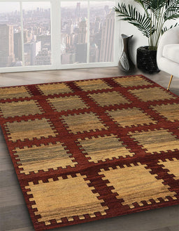 Abstract Saffron Red Modern Rug in Family Room, abs1698