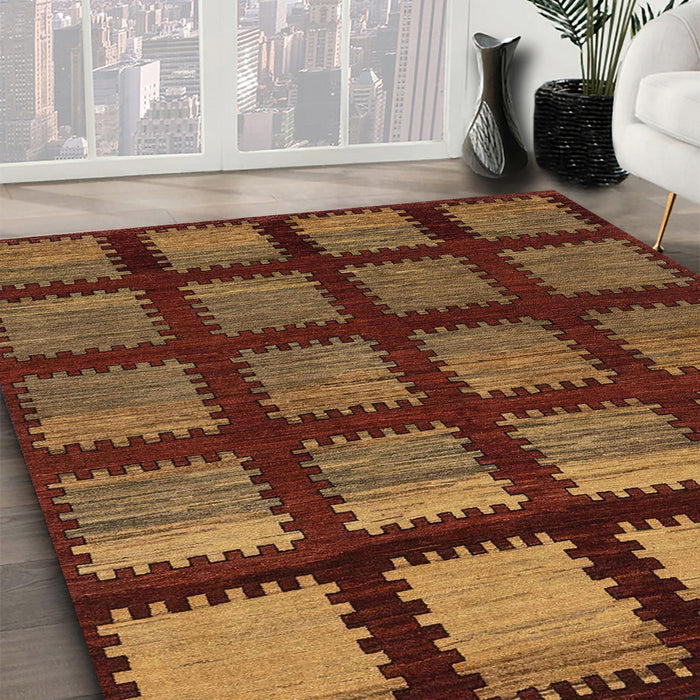 Abstract Saffron Red Modern Rug in Family Room, abs1698