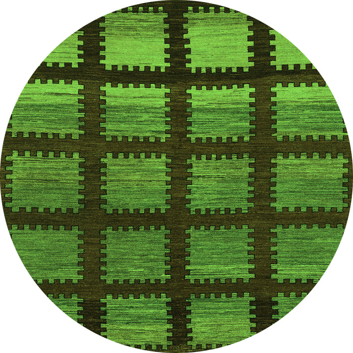 Round Machine Washable Abstract Green Modern Area Rugs, wshabs1698grn