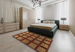 Machine Washable Abstract Saffron Red Rug in a Bedroom, wshabs1698