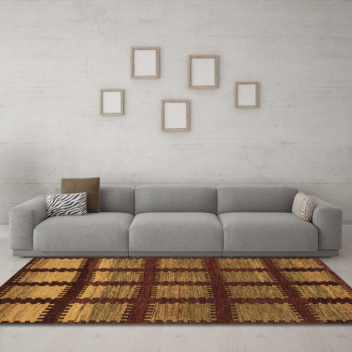 Machine Washable Abstract Brown Modern Rug in a Living Room,, wshabs1698brn