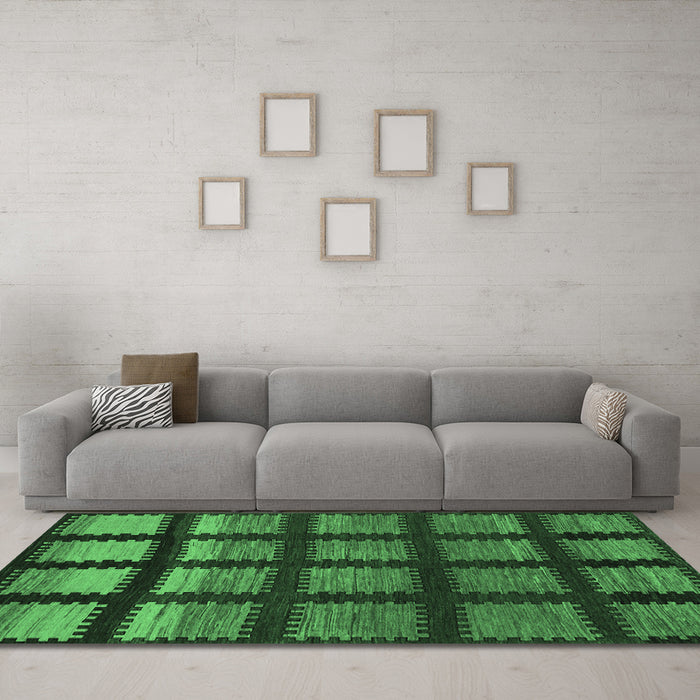 Machine Washable Abstract Emerald Green Modern Area Rugs in a Living Room,, wshabs1698emgrn