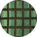 Round Abstract Turquoise Modern Rug, abs1698turq