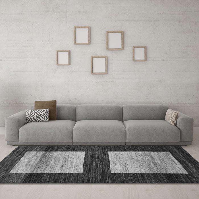 Machine Washable Oriental Gray Modern Rug in a Living Room,, wshabs16gry