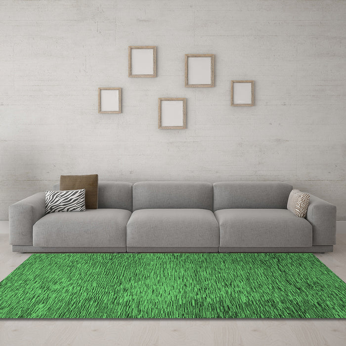 Machine Washable Abstract Emerald Green Modern Area Rugs in a Living Room,, wshabs1701emgrn