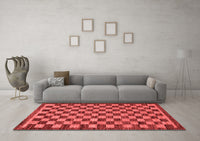 Machine Washable Checkered Red Modern Rug, wshabs1702red