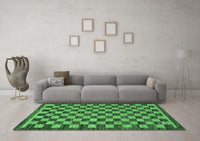 Machine Washable Checkered Emerald Green Modern Rug, wshabs1702emgrn