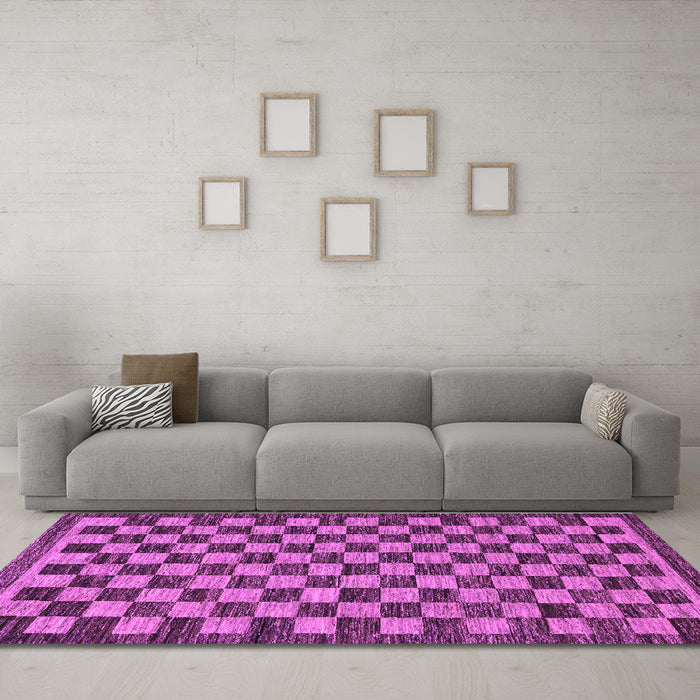 Machine Washable Checkered Purple Modern Area Rugs in a Living Room, wshabs1702pur