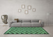 Machine Washable Checkered Turquoise Modern Area Rugs in a Living Room,, wshabs1702turq