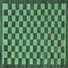 Square Machine Washable Checkered Turquoise Modern Area Rugs, wshabs1702turq