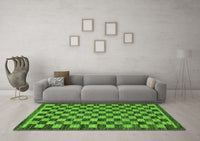 Machine Washable Checkered Green Modern Rug, wshabs1702grn