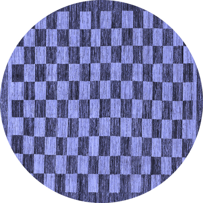 Round Machine Washable Checkered Blue Modern Rug, wshabs1702blu
