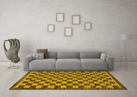 Machine Washable Checkered Yellow Modern Rug, wshabs1702yw