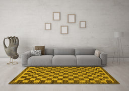 Machine Washable Checkered Yellow Modern Rug in a Living Room, wshabs1702yw