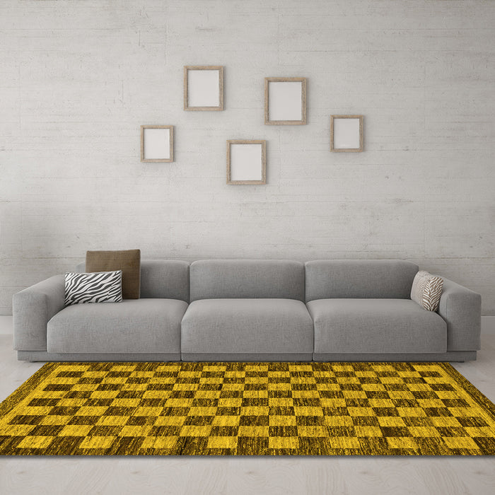 Machine Washable Checkered Yellow Modern Rug in a Living Room, wshabs1702yw