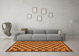 Machine Washable Checkered Orange Modern Area Rugs in a Living Room, wshabs1702org