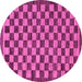 Round Machine Washable Checkered Pink Modern Rug, wshabs1702pnk