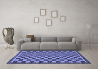 Machine Washable Checkered Blue Modern Rug, wshabs1702blu