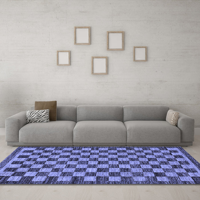Machine Washable Checkered Blue Modern Rug in a Living Room, wshabs1702blu