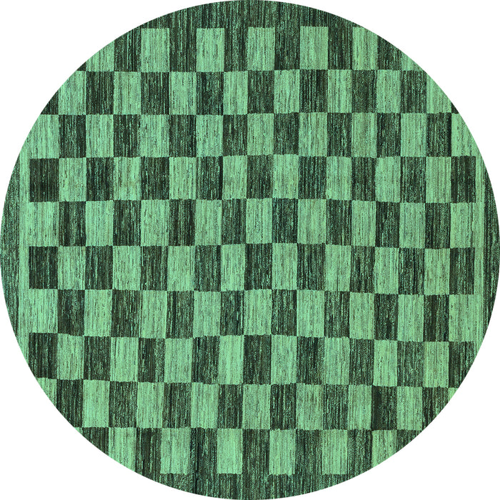 Round Machine Washable Checkered Turquoise Modern Area Rugs, wshabs1702turq