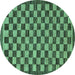 Round Machine Washable Checkered Turquoise Modern Area Rugs, wshabs1702turq