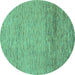 Round Machine Washable Abstract Turquoise Modern Area Rugs, wshabs1703turq