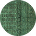 Round Abstract Turquoise Modern Rug, abs1704turq