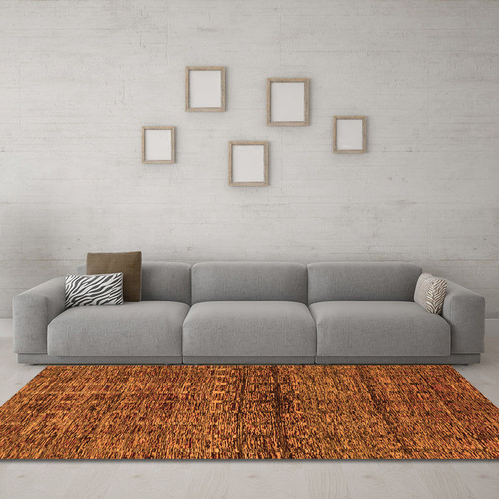 Machine Washable Abstract Orange Modern Area Rugs in a Living Room, wshabs1704org