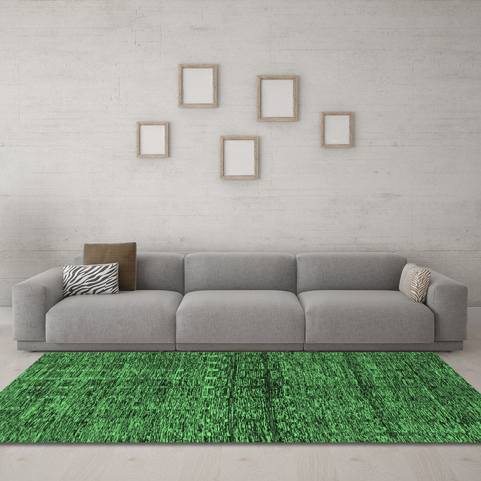 Machine Washable Abstract Emerald Green Modern Area Rugs in a Living Room,, wshabs1704emgrn