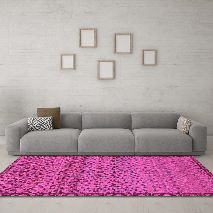 Machine Washable Abstract Pink Modern Rug in a Living Room, wshabs1709pnk