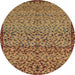 Round Machine Washable Abstract Gold Rug, wshabs1709