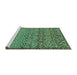 Sideview of Machine Washable Abstract Turquoise Modern Area Rugs, wshabs1709turq