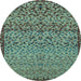 Round Machine Washable Abstract Light Blue Modern Rug, wshabs1709lblu