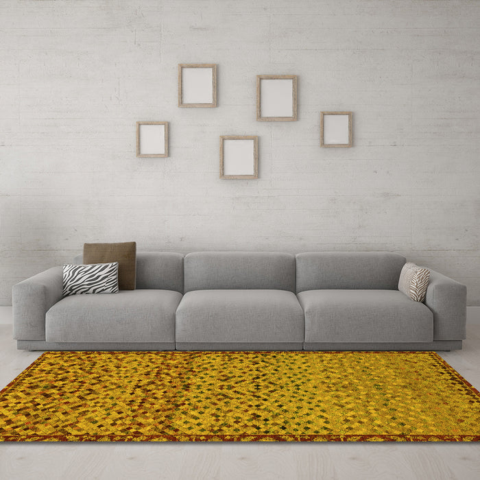 Machine Washable Abstract Yellow Modern Rug in a Living Room, wshabs1709yw