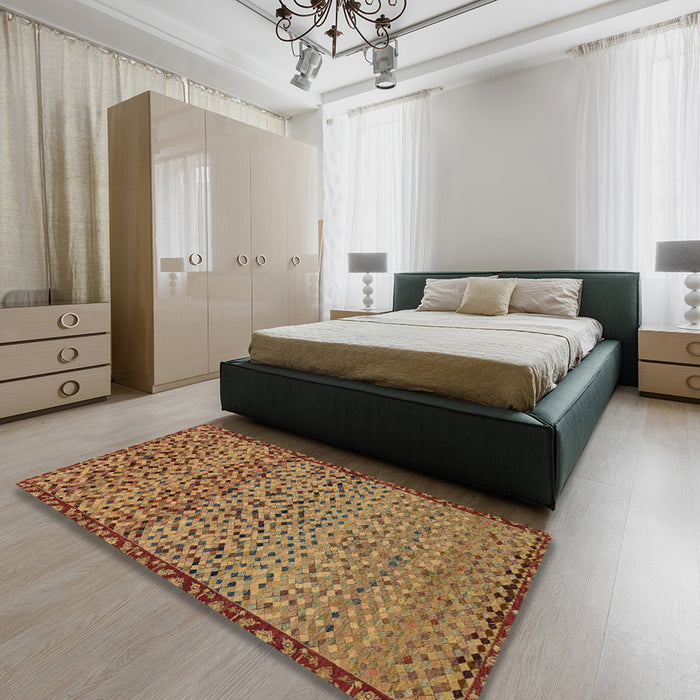 Abstract Gold Modern Rug in a Bedroom, abs1709