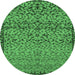 Round Machine Washable Abstract Emerald Green Modern Area Rugs, wshabs1709emgrn