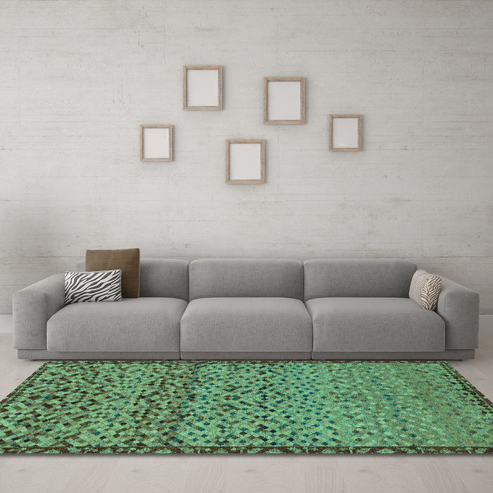 Machine Washable Abstract Turquoise Modern Area Rugs in a Living Room,, wshabs1709turq